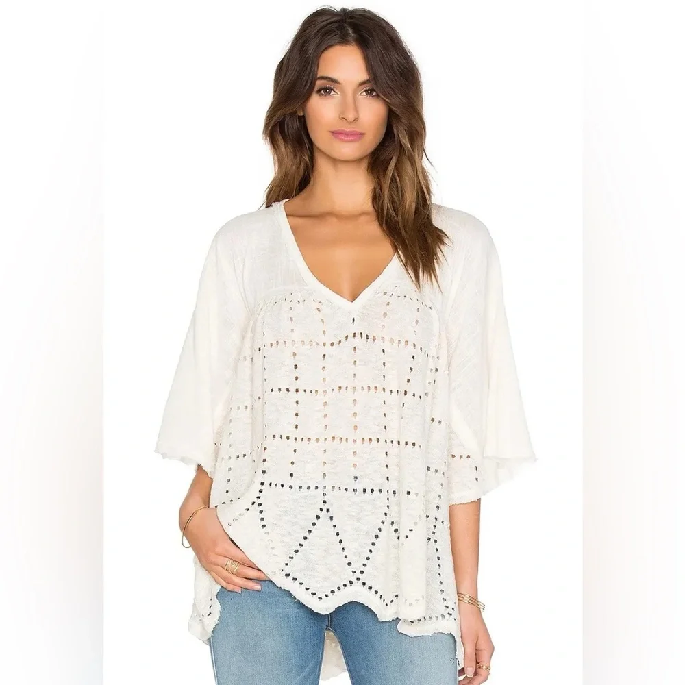 Free People Summer Lovin Knit Oversized Top — Cream (XS) - Picture 1 of 5